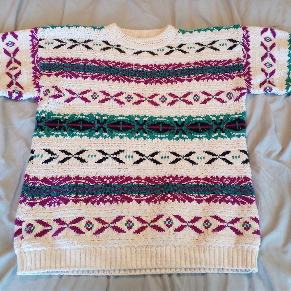 Carly Blake Vintage Vibrant colored Aztec thick winter sweater Retro 80s fashion